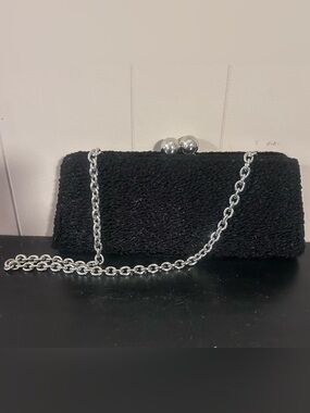 Chic Black Textured Chain Clutch